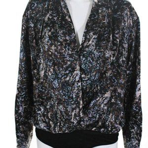 ASTR Women's Yvette Sequin Print V-Neck Bodysuit Black Blue Size Large NWT